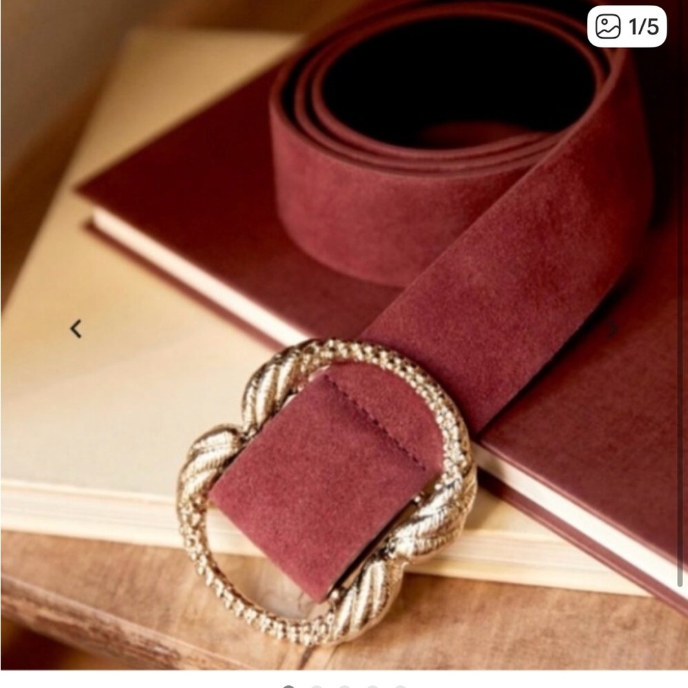 Sezane Burgundy Belt with Gold Buckle